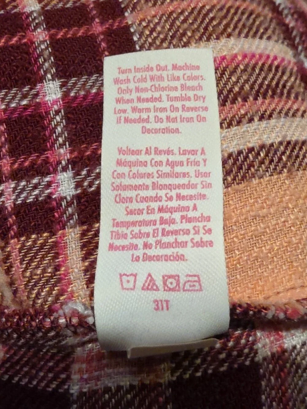 Justice Peach & Burgundy Plaid Hooded Button-Down Shirt